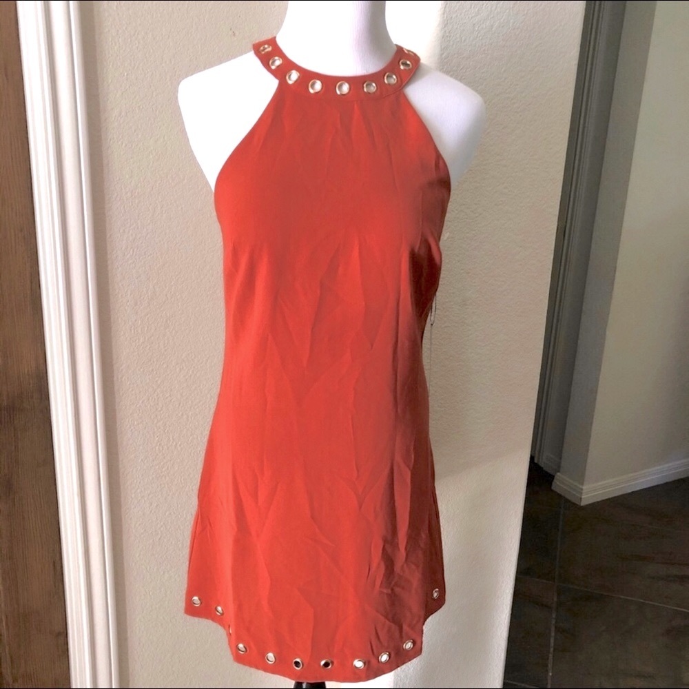 Lulu's Orange Grommet Halter Mini Dress